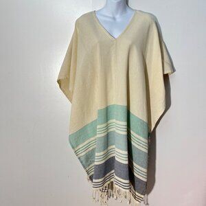 Handmade Tribe Alive V-Neck Poncho‎ With Stripes & Fringe